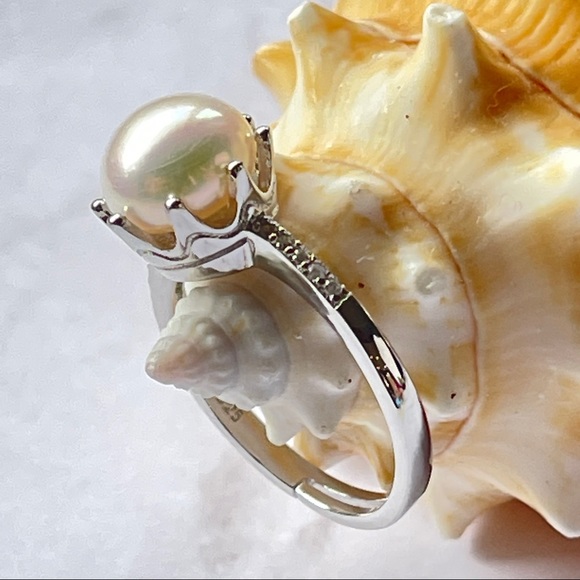 Womens 925S White Cultured Freshwater Pearl Adjustable Ring Engagement Design - Picture 4 of 15